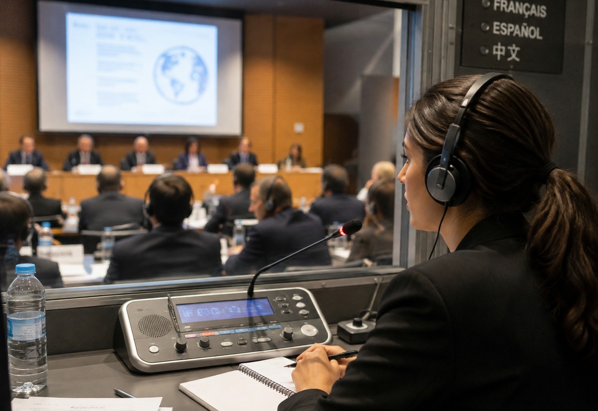 Audience wearing headsets listening to conference interpretation